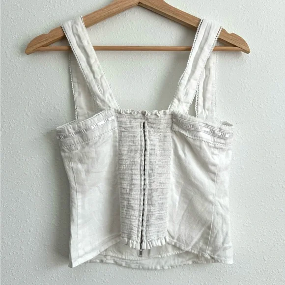 Reformation Eloise White Smocked Linen Tank Top Size 2 Resort Cruise Lace Basic - Picture 7 of 11
